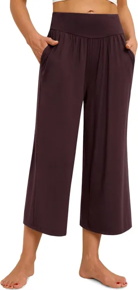 siliteelon Wide Leg Capri Pants for Women Lounge Pajama Pants Women Casual Loose Comfy Flowy Palazzo Pants with Pockets