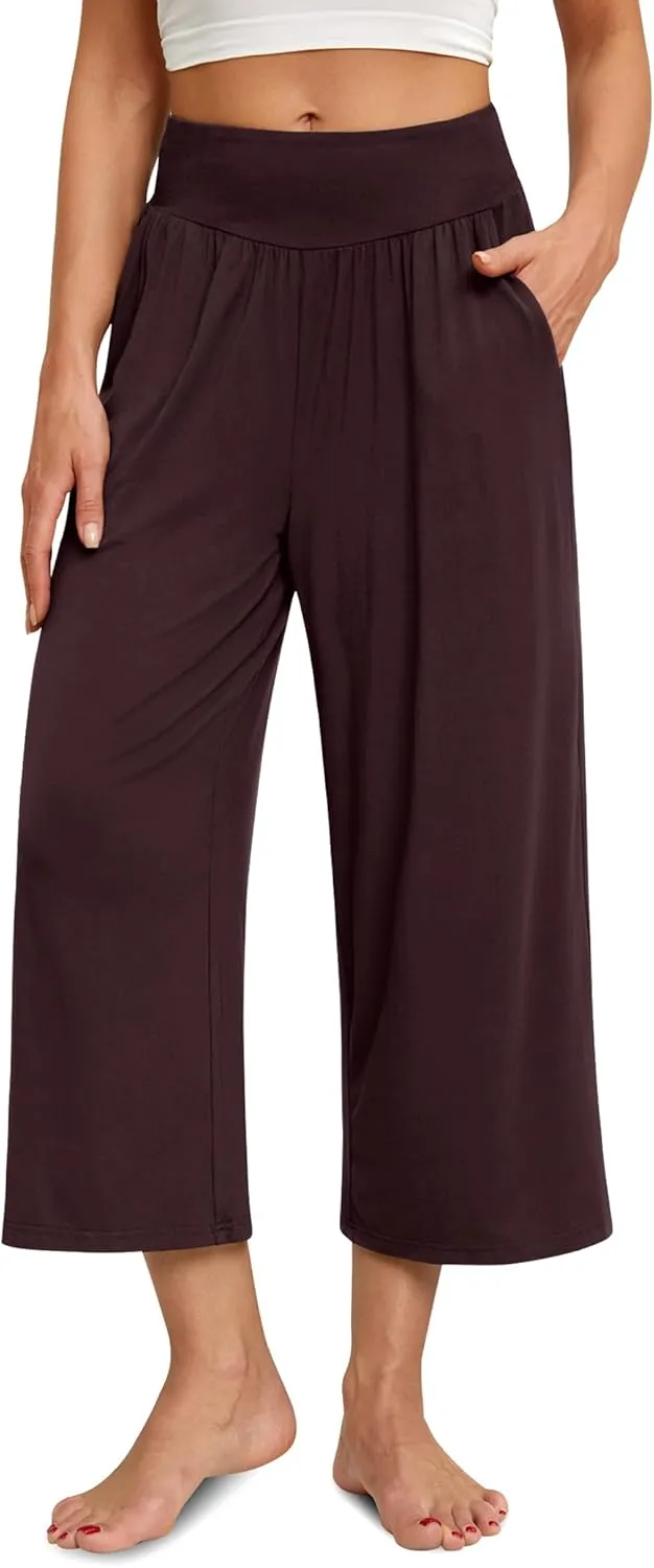 siliteelon Wide Leg Capri Pants for Women Lounge Pajama Pants Women Casual Loose Comfy Flowy Palazzo Pants with Pockets