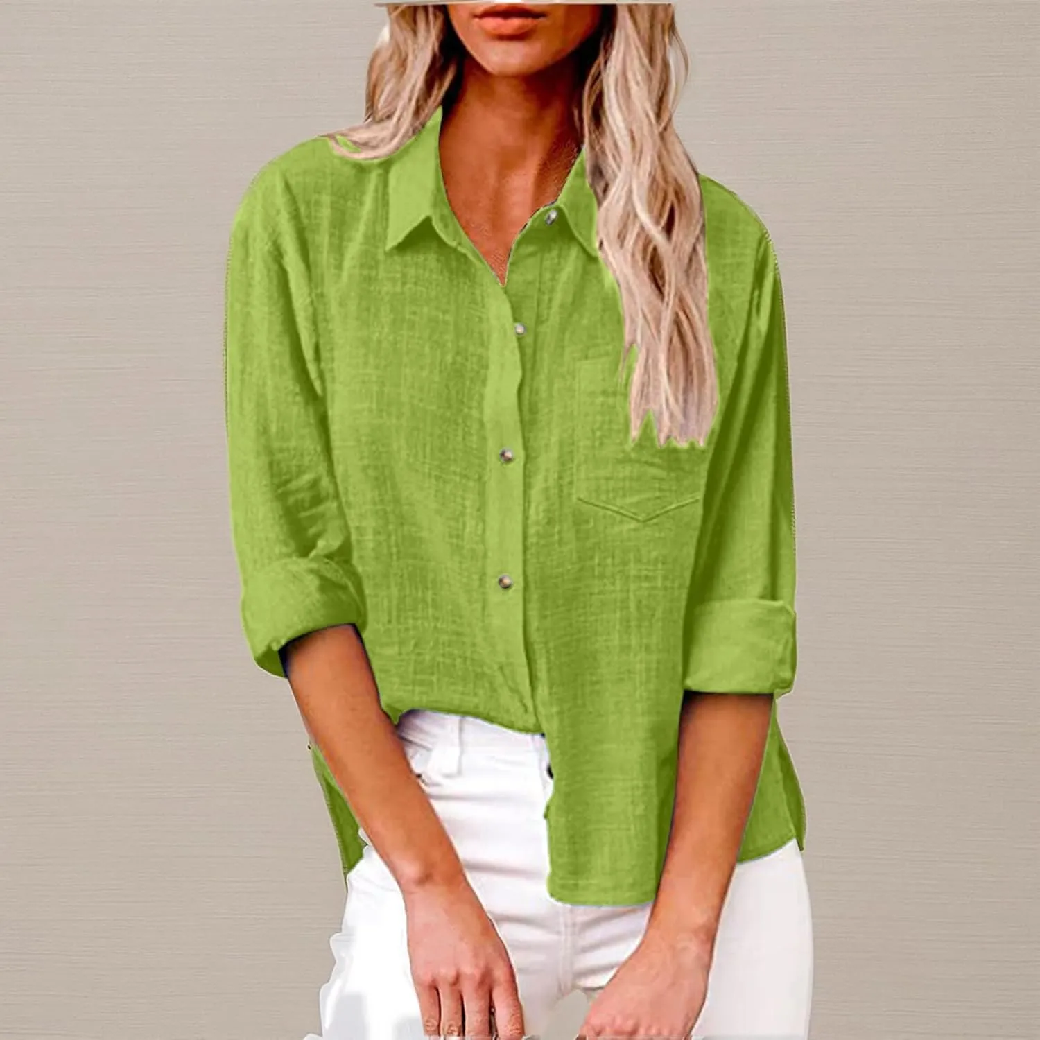 SMIDOW Womens Cotton Linen Button Down Shirt