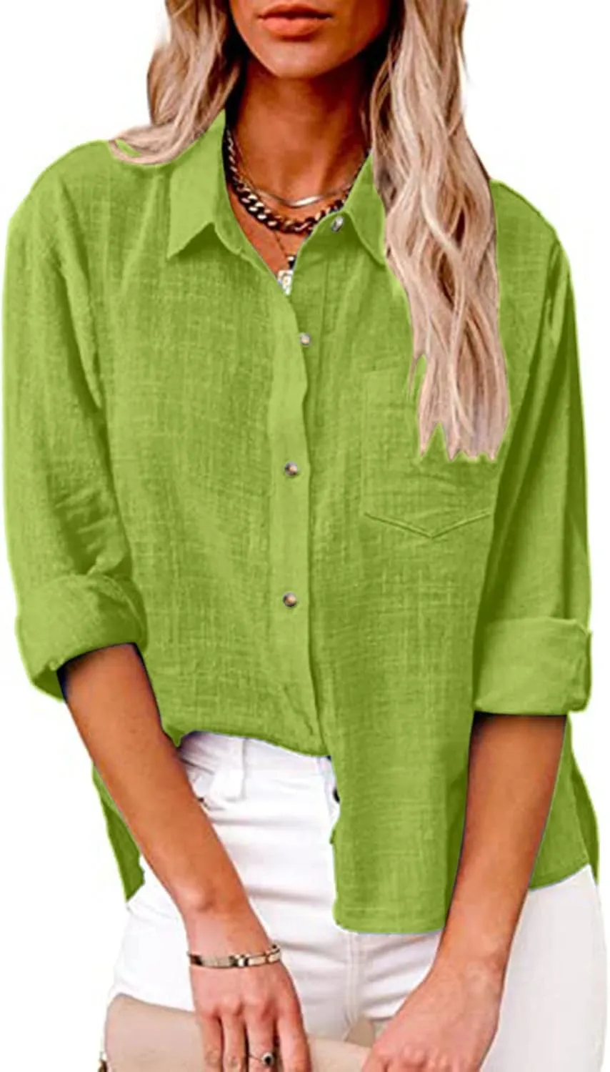 SMIDOW Womens Cotton Linen Button Down Shirt