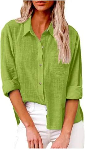 SMIDOW Womens Cotton Linen Button Down Shirt