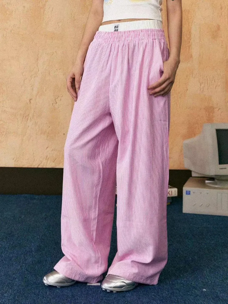 TAVIMART  -  Blue Stripe Pants Women Y2k Fake Two Piece Wide Leg Sweatpants Baggy Kpop Sport Trousers Hip Hop Harajuku Summer Bottoms