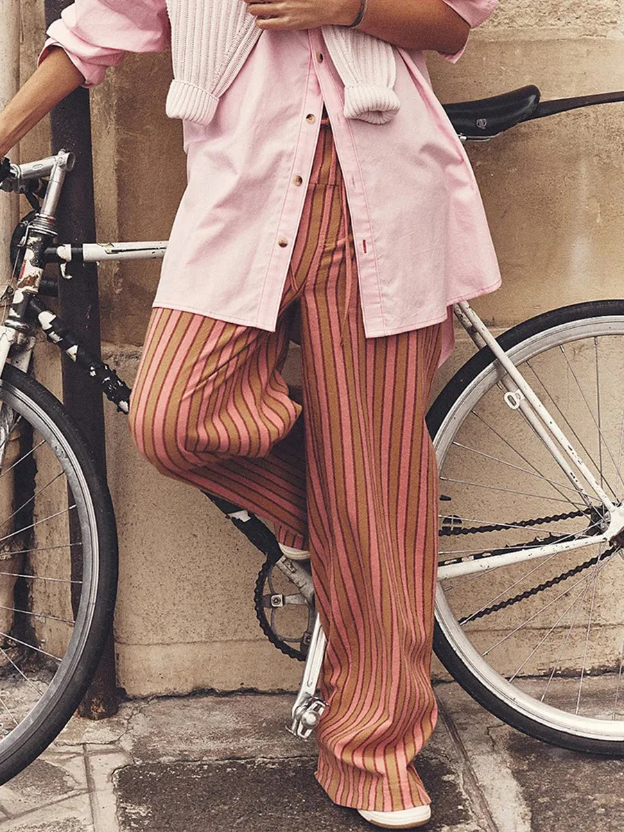 TAVIMART  -  Pocket Drawstring Baggy Trouser Women Mid Waist Streetwear Fashion Striped Wide Leg Pant Summer Holiday Casual Sport Pants