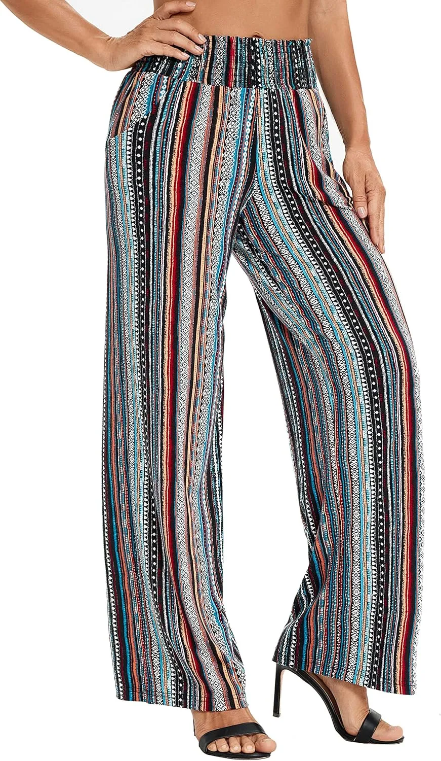 Urban CoCo Women's Boho Palazzo Pants Wide Leg Beach Pants High Waisted Lounge Pants with Pockets