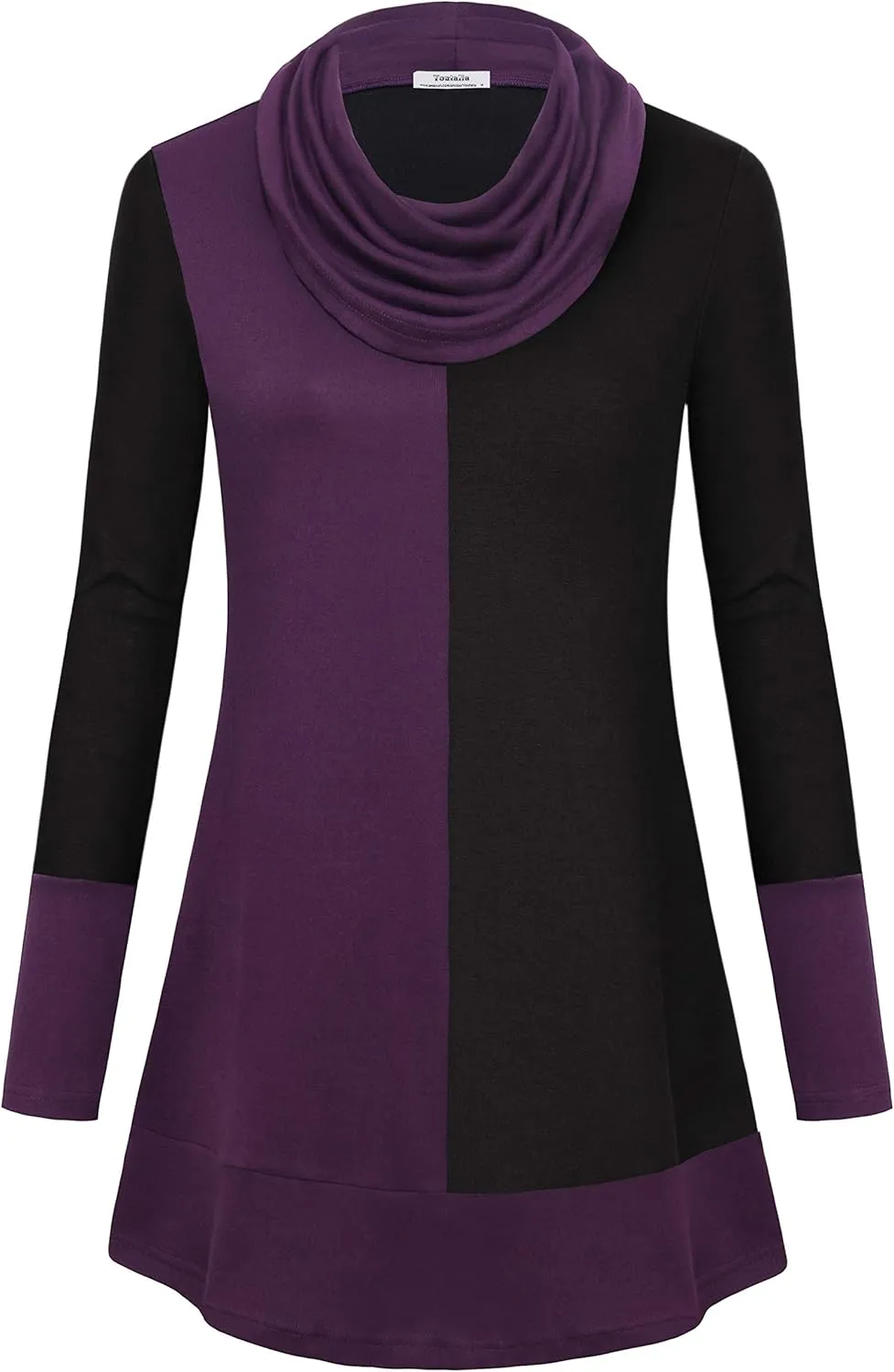 Youtalia Women's Hoodie Sweatshirt Long Sleeve Cowl Neck Pullover Color Block Thin Tunic Top