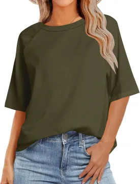 Zeagoo Womens T Shirts Summer Casual Oversized Crewneck Loose Fit Short Sleeve Striped Tops Fashion Comfy Basic Tee Blouses
